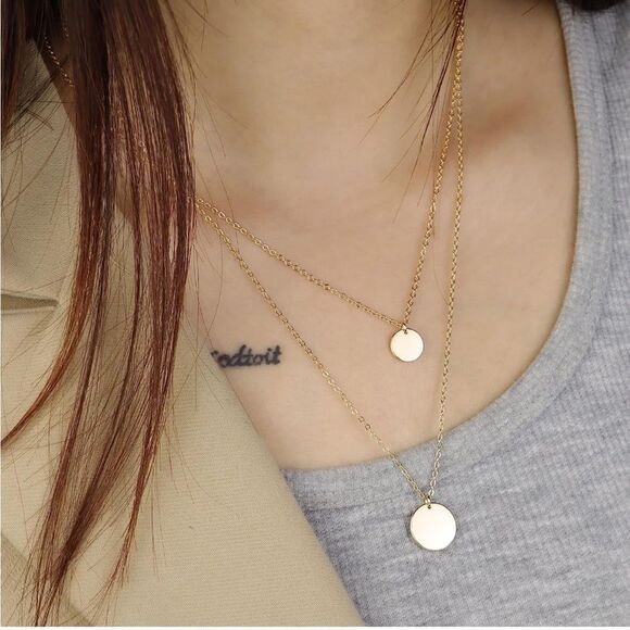 Gold 14k Gold Plated 2pc Disc Necklace Set - Picture 2 of 2